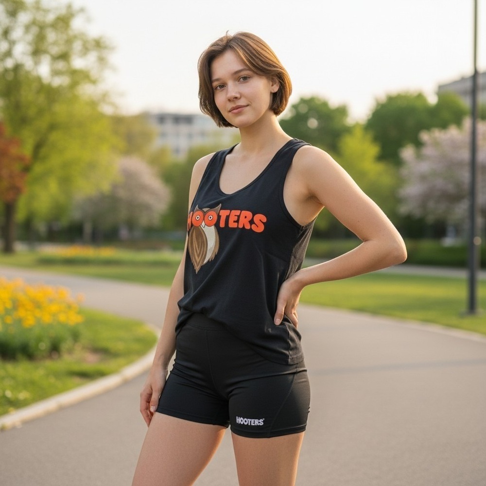 Hooters Uniform Tank Top and Shorts Set‎ Womens XS Black Good Graphic Costume